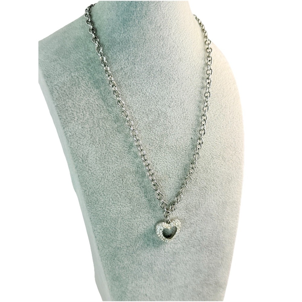 Swarovski Silver Tone Pave Crystal Open Heart Pendant Necklace Swan Tag *READ
